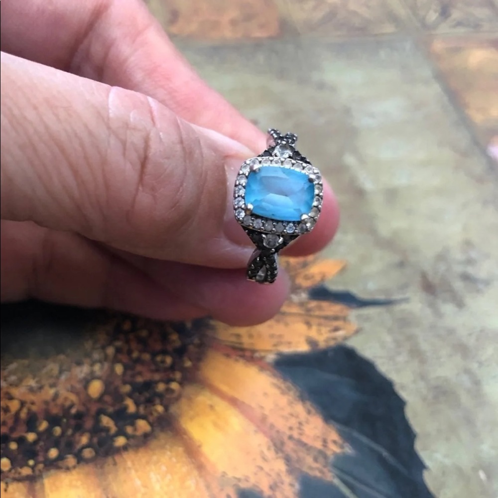 Blue Topaz Ring with Diamonds